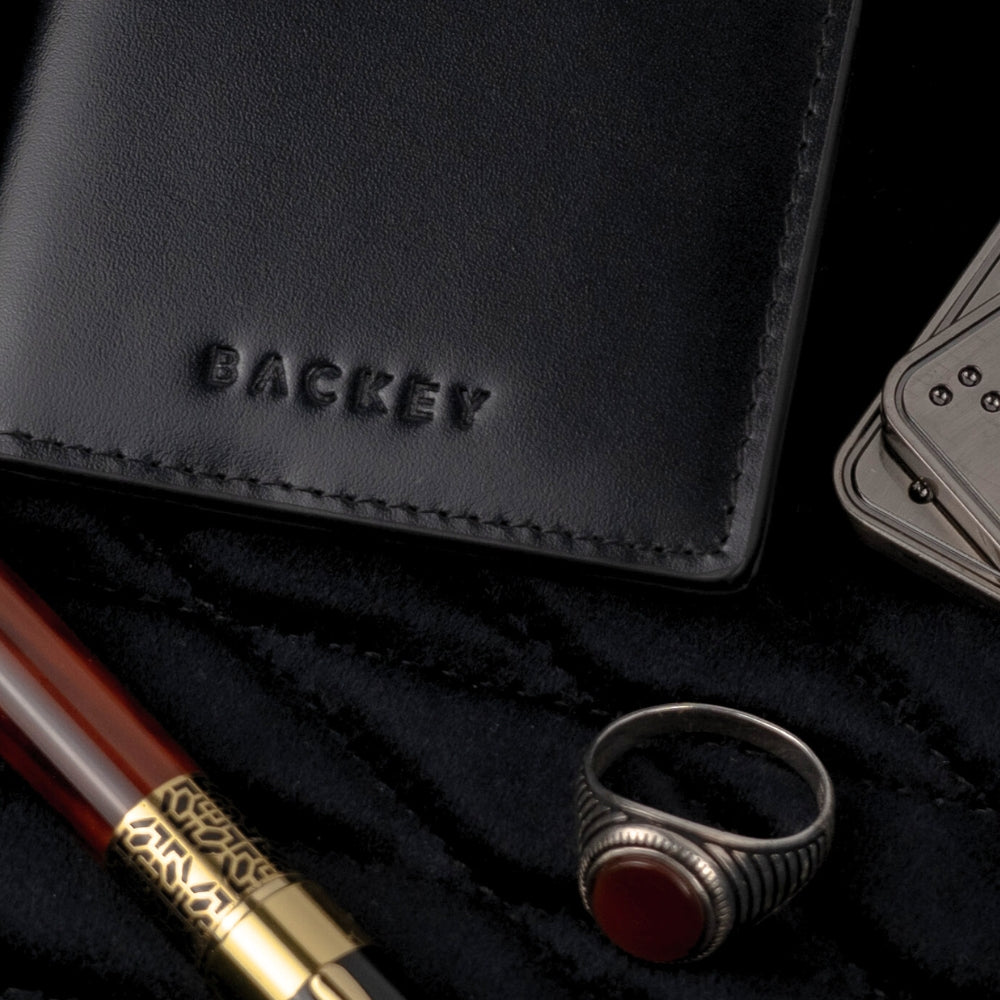 Backey Compact Cardholder Logo Embossed with Ring